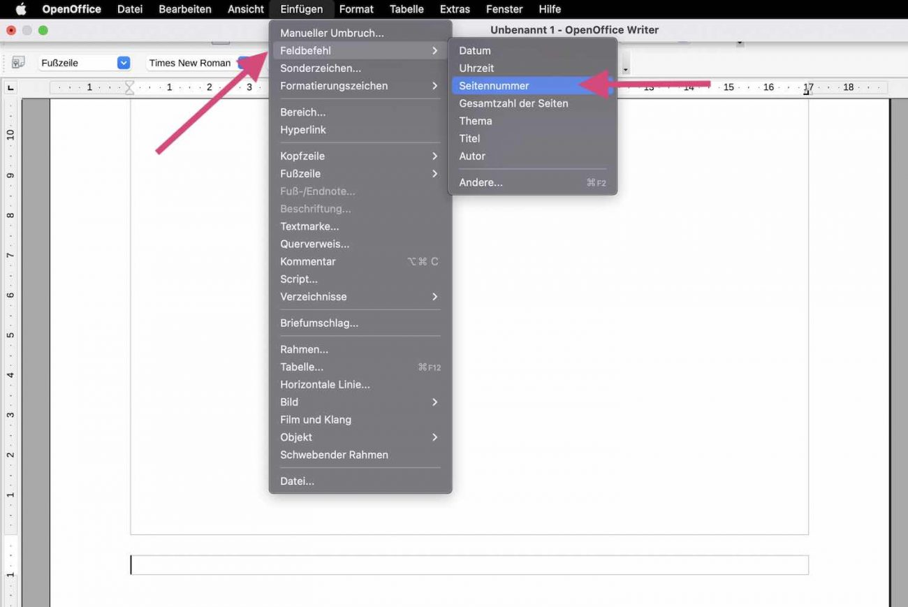 Open Office Seitenzahlen anzeigen So gehts