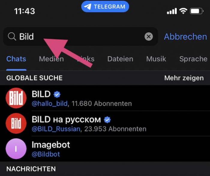 Telegram Kanal suchen So gehts